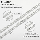 S925 Sterling Silver Figaro Curb Link Necklace For Men And Women  3mm 5mm