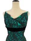 Vtg 60s Green Wiggle Dress With Black Lace Overlay Empire Waist 26    Cocktail