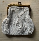 Vintage Handmade Beaded   Sequined Kiss Lock Coin Purse White