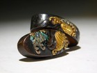 Golden Abalone And Wave Carving Kinko Fuchi kashira Edo Original Tsuba Antique