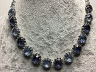 Vintage Silver Tone Mixed Blue Glass Prong Rhinestone Necklace choker 14   