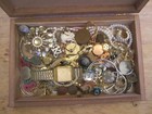 Junk Drawer Lot Box Jewelry Lot Old Citizen Watch Old Coins Earrings Lot Chains