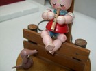 Vtg Nursery Plastics Wooden German Child s Baby s Lamp Boy Flute Dog No Shade