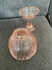 Vtg House Of Lloyd Glass Fairy Lamp Pink Tiara Pedestal Tea Light Candle Holder 