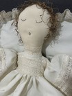 Vtg Handmade Primitive Folk Art Fabric Lace Angel  17    Rag Doll Moss Hair Xmas