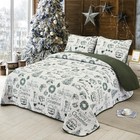 Christmas Quilt Set Queen Size  Green Christmas Trees Bedspread Coverlet 3 Pi   