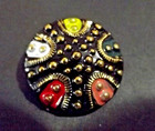 Antique Black Glass Button - Gold Luster   Multi-color Df  4564 