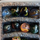 Mixed Lot Glass Toy Marbles Assorted Colors Swirl   Cat s Eye In Tray case
