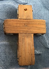 Vtg  Mexican Folk Art Milagros Wood Cross W reliquary Style Enclosure