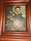 Vintage Wood Framed Lithograph Boy W still Life 1855 Charles Baum Art Print 7x8