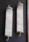 Pair Vintage Old Art Deco Brass   Glass Rod Ship Light Fixture Wall Sconces Lamp