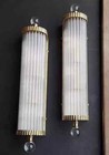 Pair Vntg Old Art Deco Brass   Glass Rod Ship Light Fixture Wall Sconces Lamp