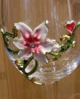Hand Painted Wine Glass Goblet Raised Enamel Flowers Transparent Refined