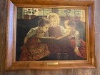 Large Vintage Wooden Framed Art The Fairly Tale Girls Reading German Magic Book