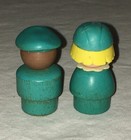 Vintage Fisher Price Little People Turquoise Wood Mailman Stewardess