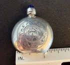 Vintage Round Silver Snuff perfume Bottle Aztec Blue Stone