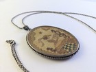 Antique 800 Silver Germany Handcrafted Mosaic   Wood Lady Bird Pendant Necklace 