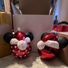 Disney Parks Mickey   Minnie Mouse Holiday Glass Ornament Set Christmas