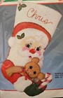 Vtg Bucilla Santa   Bear Candy Cane Felt Christmas Stocking Kit Sequins 82609