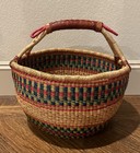  Vtg Large African Bolga Woven Basket Leather Accents
