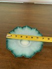 Beautiful Antique Hand Blown Green teal Edge Art Glass Candy Dish 7 w