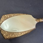 Vintage 50s Handheld Victorian Style Gold Tone   Pearl Plate Vanity Hair Brush