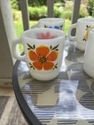 Set Of 6 Vintage Fire King Anchor Milk Glass Floral Cups 1950s 1960s Nice
