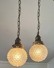 Vtg Hollywood Regency Double Diamond Cut Crystal Swag Hanging Ceiling Light