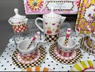 Mackenzie-childs Tea Party Childrens Melanmie Tea Set With Case And Linens Euc