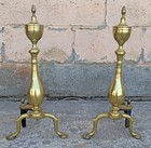 19 5 h Pair Antique Vintage Old Brass  puritan  Federal Fireplace Andirons Logs