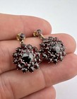 Antique Victorian 800 Gilt Silver Bohemian Garnet Flower Post Dangle Earrings