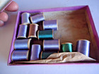 Antique Box Wooden Spools Sewing Silk Thread Seavy  Foster   Bowman 1800s Rare