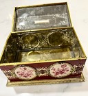 Vintage Linette Tin Metal Trinket Box Bank From West Germany Red Floral Design