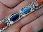 Webster Southwestern  Style Multi-stone Sterling Silver Panel Link Bracelet 27g