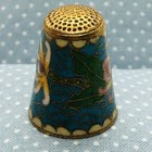 Asian Inspired Floral   Water Cloisonn   Brass Souvenir Thimble 