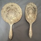 Vtg Silver Plated Vanity Set Hand Mirror  Hair Brush And Comb Heavy 