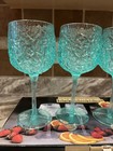 Set 4 Norse Snow Crystal Textured Wine Glass Goblets Green Break Resist Acrylic