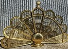 Brass Fireplace Screen - Peacock  Style Fan - Clam Shell Base - Seashell - Vtg