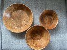 Burl Wood Maple Bowl Hand Carved Turned Natural Edge Folk Art Set Of 3 Signed