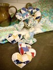 Vintage Quilted Hearts Bowl Fillers Primitive Farmhouse Handmade Cottage Decor