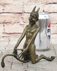 Signed Original Devil Dark Angel Satyr Mythical Bronze Sculpture Deco Figurine