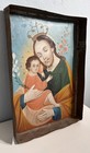19th Century Retablo Antique Mexican Oil On Tin Painting Joseph Christ 14 5x10 5