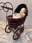 Vintage Baby Doll Carriage Stroller Buggy Pram Wicker Metal  Horsman Doll