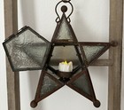 Vtg Moroccan Clear Pressed Glass Hanging Star Lantern Candle Tea Light Holder