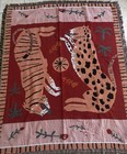 Vtg Tiger Roses Tapestry Blanket Fringe Funky Anthropomorphic Whimsy Afghan Boho