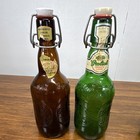 Set Of  4 Grolsch Green   Brown Glass Swing-top Beer Bottles W  Ceramic Stopper