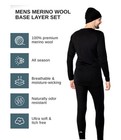 Merino tech 250g Wool Base Layer Thermal Set- Shirt-pants-beanie-socks-men Small