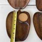 Vintage Mid Century Set Of 4 Teak Serv Wood Cork Coaster snack Trays Japan Apple