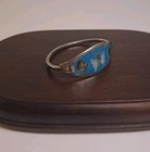 Mexico Alpaca Silver Hinged Bracelet Abalone Inlay Butterfly Blue Vintage Petite