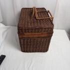 Beautiful Vintage Brown Wicker Picnic Basket With Locking Handles 